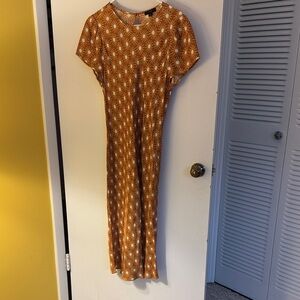 J. Crew Sunburst Camel and White Patterned Midi Dress